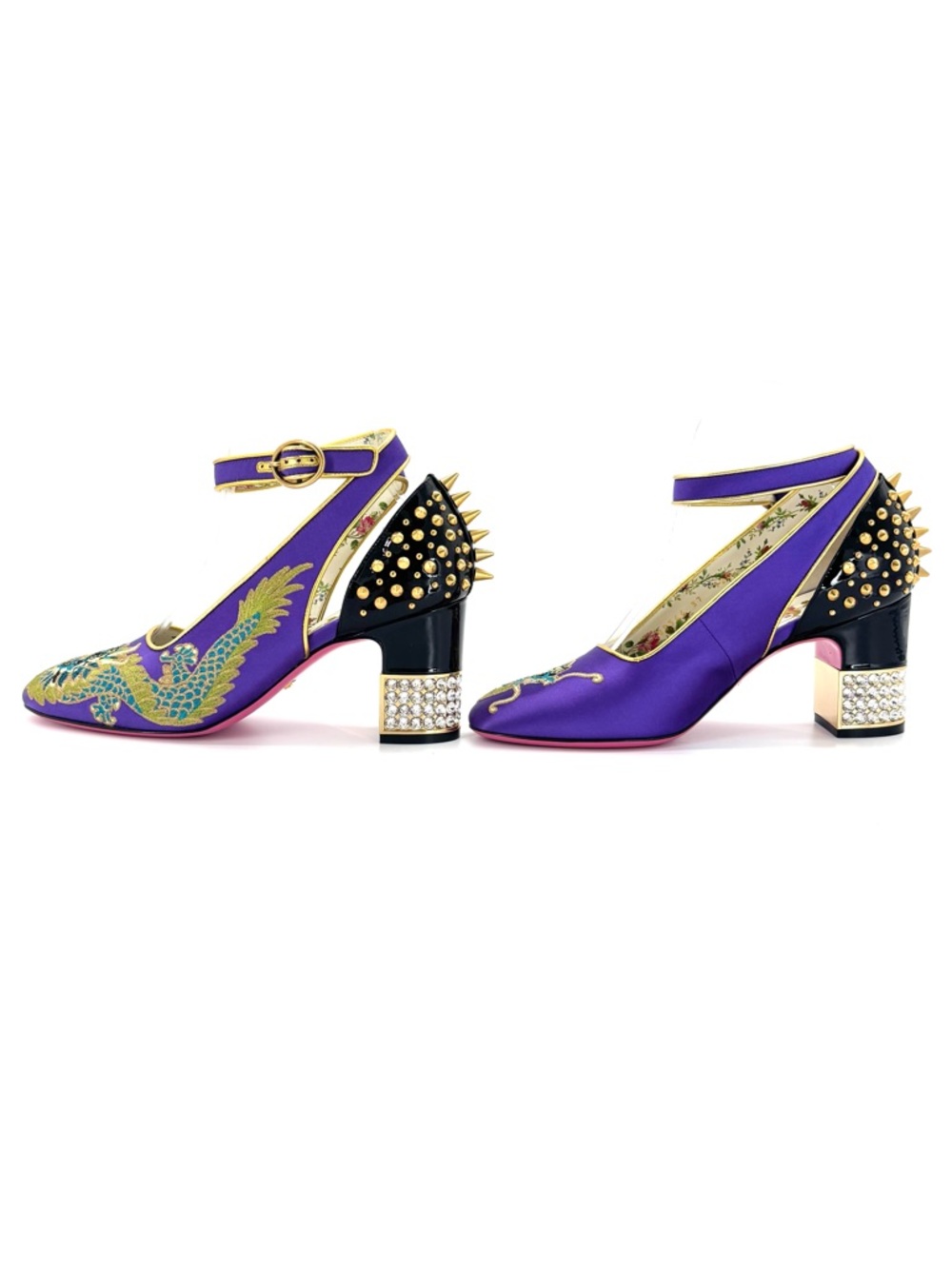 Gucci FW 2017 Caspar Dragon Embroidered Spike Embellished Mary Jane Pumps 37 - Picture 6 of 12